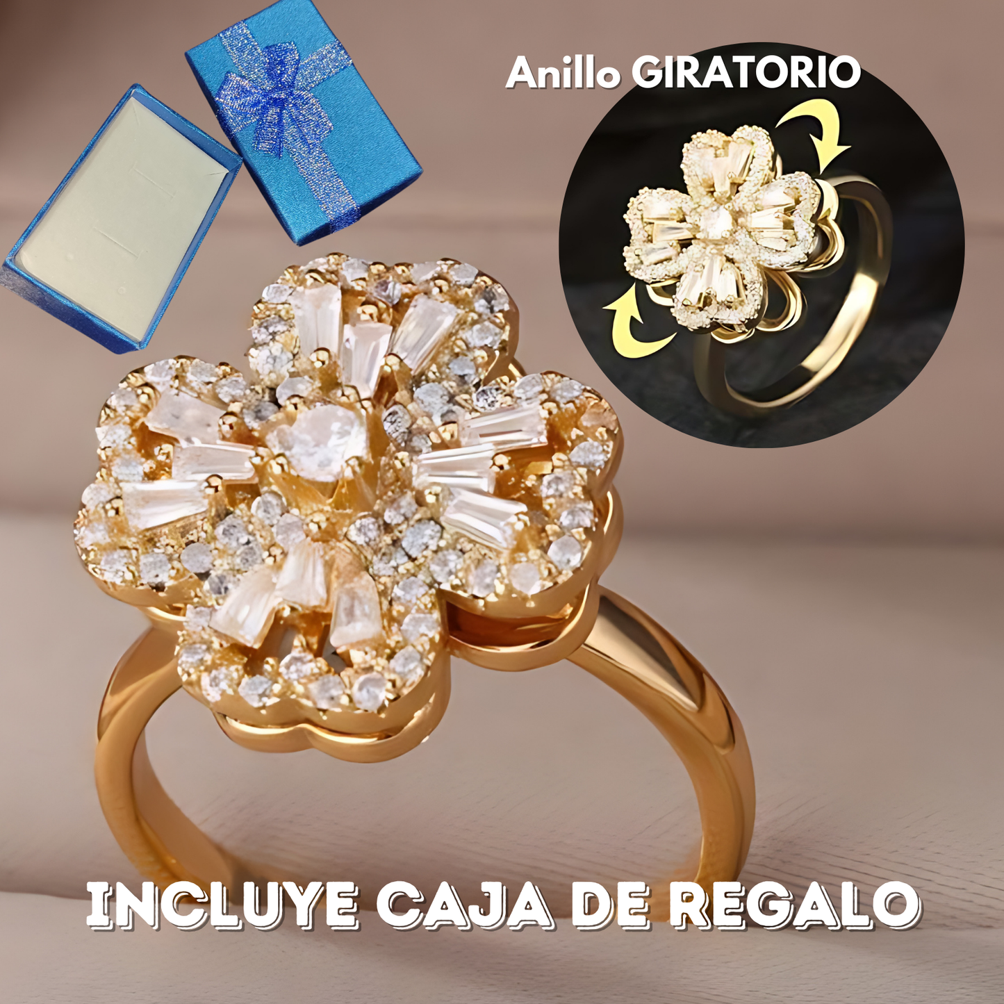ANILLO CORAZON TREBOL GIRATORIO